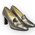 Vintage: Pancaldi ❁ Italian Leather Heeled Loafers ❁ Metallic Gunmetal ❁ 6M ❁ Size 6 Photo 8