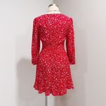 ZARA  Women's Red Floral Print 3/4 Sleeve Ruffled Mini Dress Size S Photo 3
