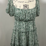 MiaMii Green Floral Mini Dress Smocked‎ Square Neck Tiered Ruffle Short Sleeve Photo 0