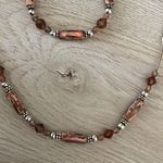 Handmade  Unisex Pipe Beads Necklace And Bracelet 2 Piece‎ Set Brown Silver OS Photo 2