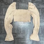 O. Vianca Tan Smocked Long Sleeve Crop Top Size Medium Photo 1
