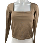 Stradivarius  Women's Tan Square Neck Long Sleeve Stretch Blouse Crop Top Size L Photo 0