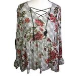 Signature Studio BLACK WHITE RED GREEN FLORAL BABY DOLL TOP SIZE XL Photo 0