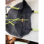 J.Crew Gray Woven Straw Tote Bag with Neon Green Trim Summer Beach Photo 3