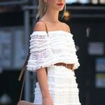 Alexis  Valetin Crochet Fringe Off The Shoulder Crop Top in White Photo 0