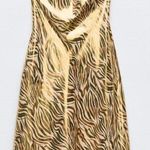ZARA  NWT VIRAL TIK TOK metallic GOLD FOIL ANIMAL PRINT Midi halter midi DRESS S Photo 9
