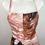 SheIn  Brown Marble Print Halter Neck Ruched Front Open Back Mini Party Dress 4 Photo 2