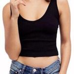 Free People Black V-Neck Ribbed Cropped Knit Tank Top Photo 0