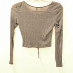 Emma & Sam  Sheer Metallic Black Crop Tie Up Top Long Sleeve Photo 3