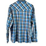 Wrangler  Western Snap‎ Shirt Plaid Long Sleeve Cowboy Blue White Silver Treaded Photo 1