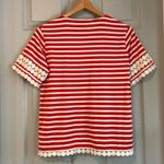 J.Crew  Women's S Red White Striped 100% Cotton Lace Crewneck Short Sleeve Top Photo 3