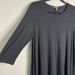 Eileen Fisher  Jersey Knit Tunic‎ Top 3/4 Sleeve Stretchy Black Sharkbite Hem PM Photo 3
