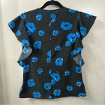 Derek Lam  10 Crosby Blouse Black and Blue Floral Print Ruffle Sleeve Size 0 Photo 5