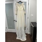Vintage Priscilla of Boston Wedding Dress Gown Lace Sleeves Bridal needs dye Tan Photo 2