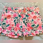 JADE Rose Print Side Scalloped Polished Cotton Stretch Shorts Sz 10 Pink Photo 0