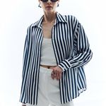 Commense Shift Stripe Turndown Collar Shirt Size S NWOT BLUE/White stripped. Blue Photo 0