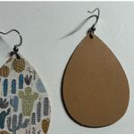 Handmade Cork on Genuine Leather Cactus Southwest Teardrop Earrings 2" New Photo 3