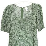 H&M  Green White Floral Puff Sleeve Sweetheart Neckline Midi Slit Dress Small Photo 2