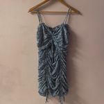 Blush Blue & Cream Floral Print Ruched BodyCon Mini Dress Size L EUC Photo 3