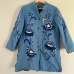 Indigo Moon Powder Blue Embroidered Floral Jacket Casual Vintage Unique Large Photo 0