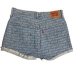 Levi's 501 Denim High Rise Cutoff Shorts All Over Logo Print Frayed Hem Size 29 Photo 2