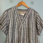 Anthropologie  Pilcro Surf Shirt Linen Henley Grey Stripe Size Small Boho Coastal Photo 5