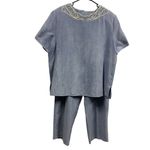 3 Piece Set Maggie Sweet Blue Sueded Pantsuit Pant Top and Blazer Womens 1X Photo 3