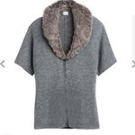 Chico's Chico’s Gray Lillian Faux Fur Neck Short Sleeve Knit Cardigan Sweater 0 S Photo 4