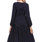 V Neck Loose Midi Long Sleeve Dress with Navy & White Polka Dots Plus Size Small Photo 2