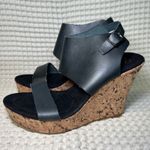 Corkys Elite Black Leather Cork Wedge Sandals Women's Ankle Strap Buckle 9.6 Size 9.5 Photo 2