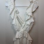 Luxxel Luxxer White Eyelet Ruffle Cotton Cut Out Accent Tie Back Shorts Romper Size M Photo 3
