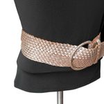 Talbots Wide Leather Woven Silver Metallic Tan Belt Photo 2