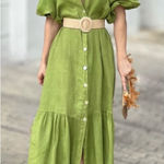 Luxology  Olive Green Midi Dress with Belt Photo 0