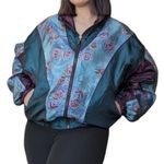 Vintage Floral Metallic Track Jacket 90s Grannycore Granny Sportswear Large Blue Photo 4