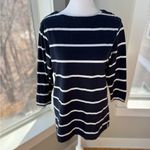 Catalina  Navy Blue White Striped Nautical Cotton 3/4 Sleeve Boat Neck Tee Shirt Photo 5