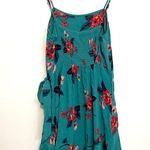 EXPRESS  Floral Square Neck Ruffle Wrap Dress Teal Blue Pink Boho Mini Fit Flare Photo 10