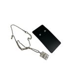 Squared terraced patterned silver toned pendant necklace and earrings Photo 2