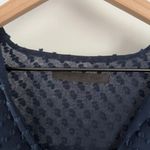 Jenni Kayne Small Silk Tunic Blouse Long Sleeve V Neck Sheer Textured Navy Photo 2