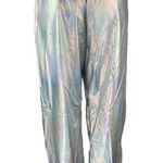 Women's Silver Metallic Irredescent Glossy Tapered High Waist Jogger Pants 2XL Size XXL Photo 2