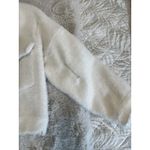 Shaci Blue Womens White Button Up Collared Furry Cropped Jacket Small Photo 3