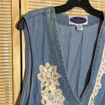 Blue Diamond Vintage 1990s Blue Denim Vest Lace Floral Appliques & Trim Large Photo 1