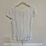 Sim & Sam | Short Sleeve White & Lilac V Neck Drawstring Top | Size Medium Photo 2