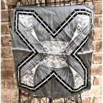 Vintage Neck Scarf Silver Black Floral Art Deco Hand Rolled Hem Korea Co… Photo 1