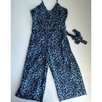 Banana Republic  Blue Leopard Wide Leg Cropped Jumpsuit Sz:  10 (b25) Vacay Mode Photo 7