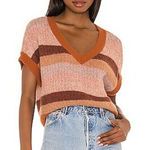 Free People Through The Motions Top Striped V Neck Short Sleeve Sweater Top XS Photo 0