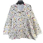 Eloquii Blouse Size 26 White Multicolor Mushroom Flower Button Up Whimsical Top Photo 0