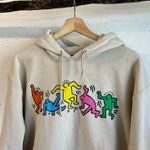 Keith Haring Graphic Multi Colored Print Hooded Pullover Sweatshirt Size Medium Tan Photo 1