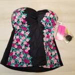 Betsey Johnson {S} NWT Floral Rose Black Convertible Swim Tankini Top Only Photo 1
