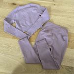 Lilia’s Active Ribbed Seamless Crop Top with Matching Leggings in Dusty Pink Photo 3