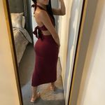NEW Burgundy Wine Front Cut Out Halter Neck Back Tie Midi Dress Size M Photo 9